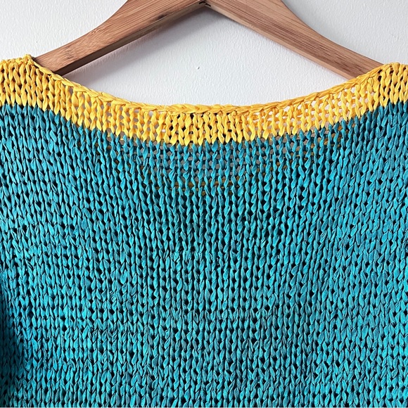 Vintage 80s Gabani Color-block Women's Open Weave Short Sleeve Sweater Size M - Picture 7 of 14